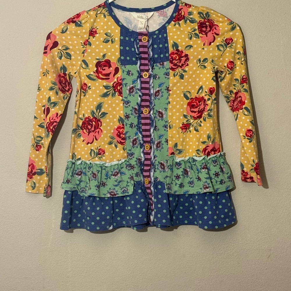 Matilda Jane Yellow and Blue Floral Long Sleeve Shirt SZ 6